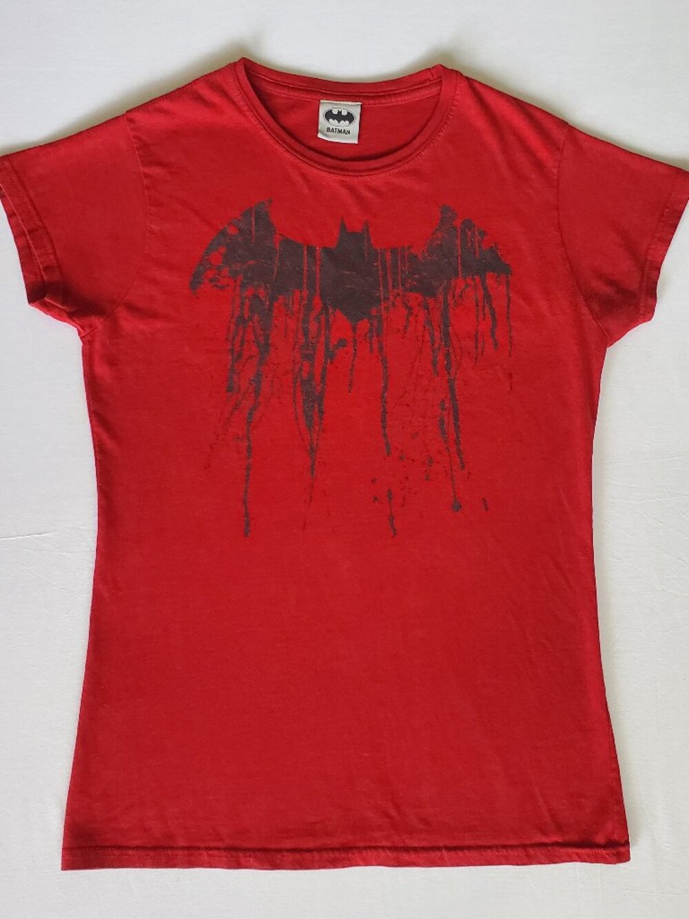 Womens Retro Batman Graffiti Drip Logo Red Graphic T-Shirt TruffleShuffle Size L